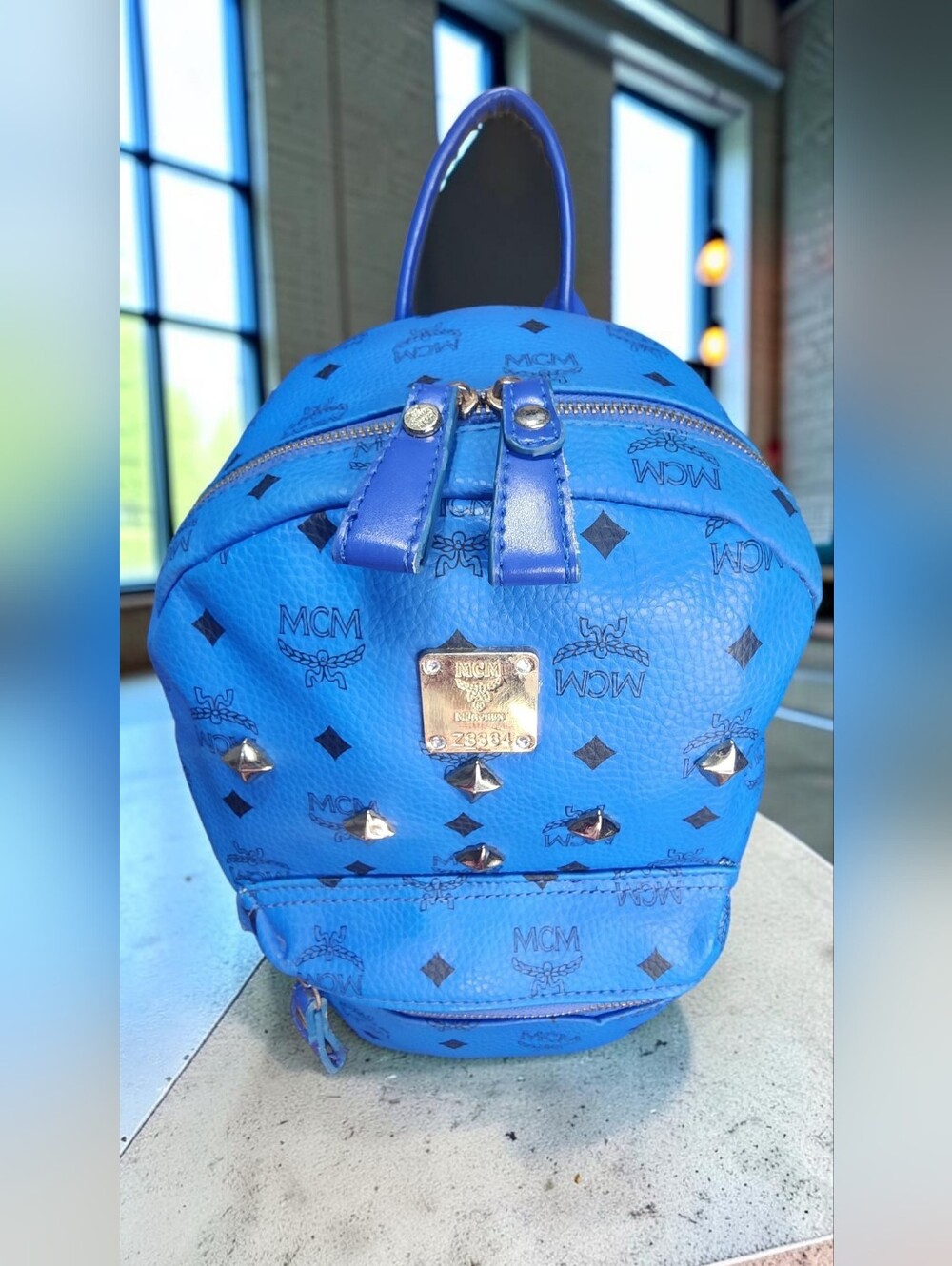 MCM Stark Studded Backpack In Vibrant Blue Visetos Coated Canvas - Picture 5 of 16